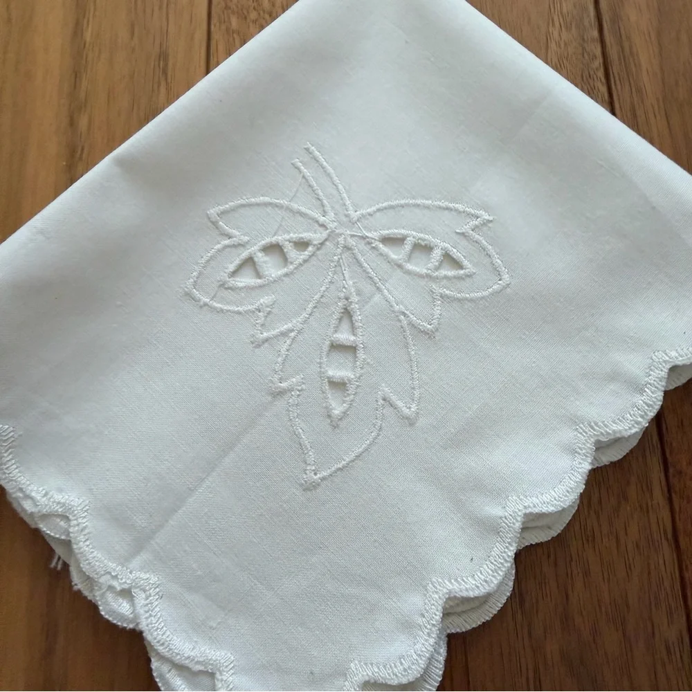 Vintage Hand-Embroidered Cutwork Tablecloth + 2 Napkins – White on White